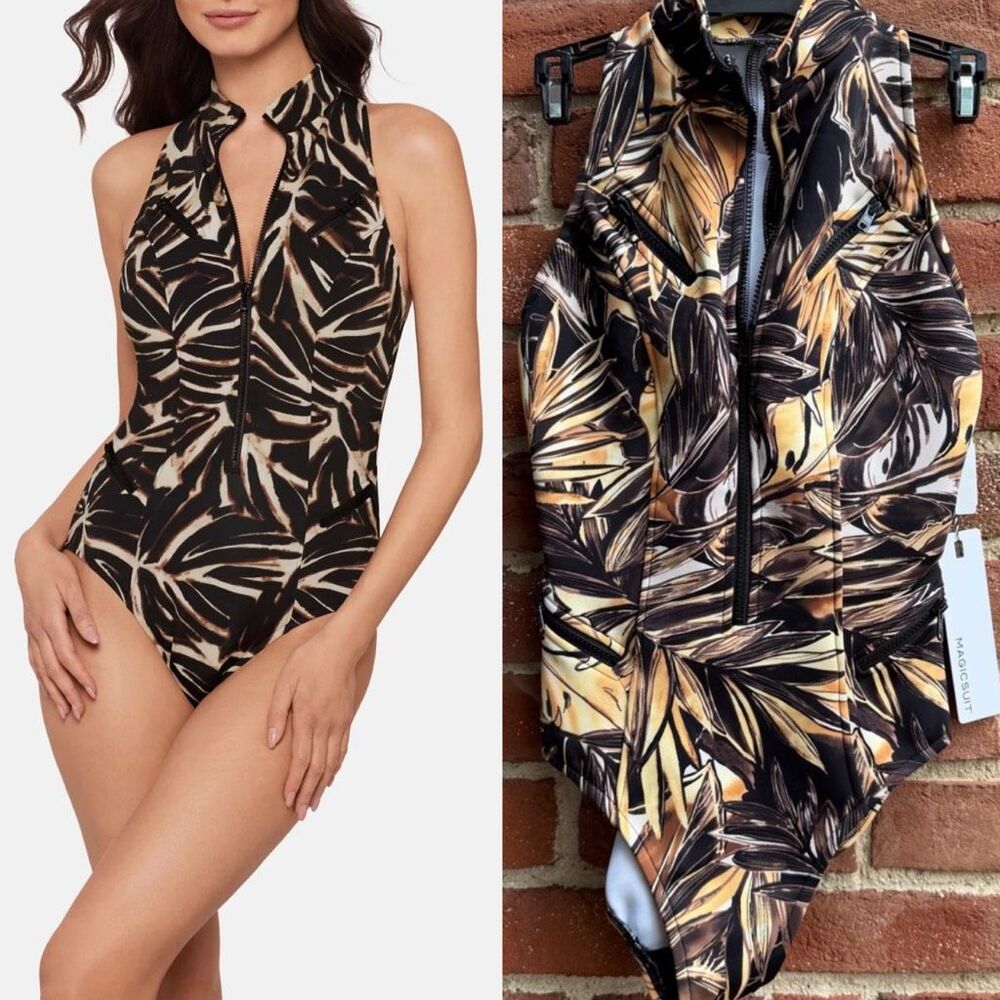 Magicsuit $204 Coco One Piece Swimsuit Zip Front Tummy Control M NEW